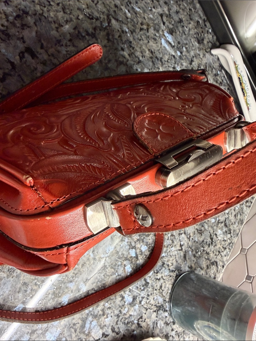 Patricia Nash Red Embossed Floral Crossbody Bag - Picture 8 of 9